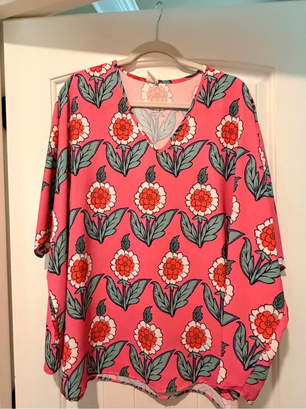 Floral V-Neck Tunic in Coral Pink